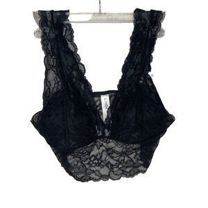 Lindex Women’s Lace Bralette Crop Top Size Small Longline Black Sheer Sexy NWT